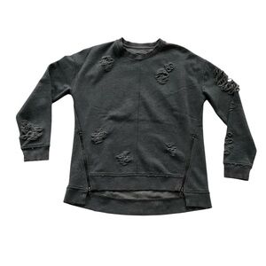 Joe's Collection Women Distressed Sweatshirt Sz S Gray Side Zip Grunge Rebel Y2K